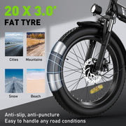 COLORWAY 20X3.0 Fat Tire Electric bicycles, Foldable Mountain Snow Beach Electric bike ebike