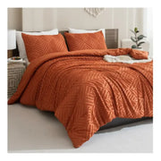 Angenia Queen Bedding Set, 7-Piece Burnt Orange Boho Tufted Comforter with Sheets, Pillowcases & Shams, Cozy Fluffy Microfiber