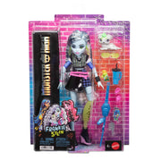Mattel Monster High Frankie Stein Doll with Black Pleather Skirt, Cropped Sweater, Pet Dog Watzie, 7 Accessories, Multicolor, JHK31