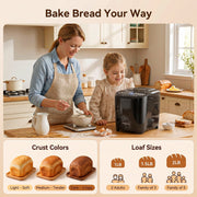Patbrela Bread Machine 2LB, 16-in-1 Automatic Bread Maker with Color Touch Screen, Sourdough & Gluten-Free, 3 Loaf Sizes, 15H Delay Timer, Dough Jam Yogurt Maker, Black, BM002