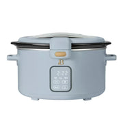 Made By Gather 29273 Beautiful 4 Qt Digital Slow Cooker with Hinged Locking Lid, Touch Display, Cornflower Blue, White Icing