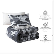 Your Zone Camouflage Full Bedding Set for Kids  Grey  7 Pieces with Storage Bag  Child  Unisex