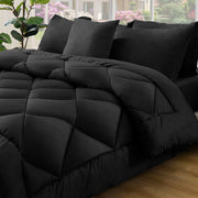 BDEUS King Comforter Set, 5-Piece Bedding Set with 300GSM Fiber Fill, 400TC Quilted Polyester, All-Season Black