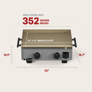 TYTUS Emberwood Portable Gas Griddle, 25,000 BTU Dual Burners, 352 Sq Inch Carbon Steel Plate, Gunmetal Gray, TDT-GHS-GGRD