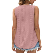 Fantaslook Womens Eyelet Embroidered Tank Top, Crew Neck, Sleeveless, Flowy Peplum, Pink, Classic Fit