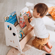 WoodandHearts Montessori Wooden Adam Bookshelf for Toddlers, 2-Shelves, White and Natural Birch Plywood, Minimalist Design, 22in x 9.8in x 14.5in, AAFG008