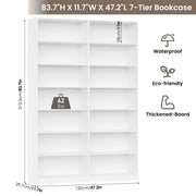 Hiphuta 84 in Tall Double Wide 7-Tier Bookcase with 14 Cubes, Reinforced Shelves, Waterproof White Finish, 700 lb Capacity, Contemporary Style, 1067497