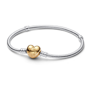Pandora 568707C00-16 Heart Clasp Snake Chain Bracelet, Sterling Silver with 14k Gold-Plated Clasp, 6.3 in