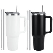 Binsuca 40 oz Travel Mug with Handle, Straw Lid, Double Wall Vacuum Insulated Stainless Steel, Leopard Print Black and White