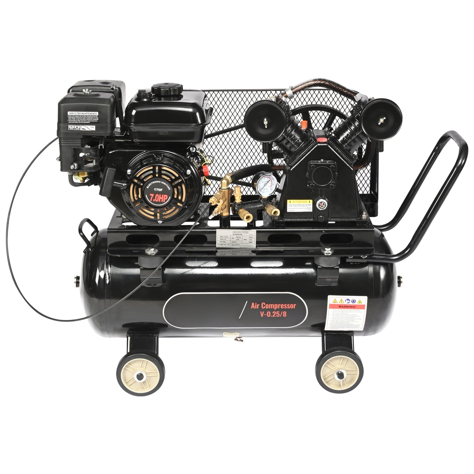 KFFKFF V-0.25/8 Gas Air Compressor with 7HP Engine, 13.2 Gallon Horizo ...