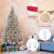 VAVSEA 7.5ft Pre-Lit Snow Flocked Christmas Tree with 350 Warm White LED Lights, 1200 Tips, Hinged Branches, Storage Bag, Christmas Fence, Tree Skirt, Gloves, Metal Stand