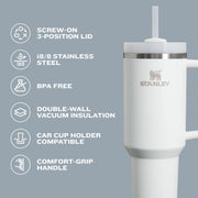 Stanley Quencher H2.0 FlowState 40 oz Insulated Stainless Steel Tumbler, Bright Lime, BPA-Free, Recycled Material, Car Cup Holder Compatible