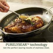 Cuisinart FusionPlus Stainless Steel 12-Inch Skillet with PFAS-Free PURELYSEAR Ceramic Nonstick, ArmorGuard Scratch-Resistant Interior, Cool Grip Handles, Oven and Dishwasher Safe, FPS22-30H