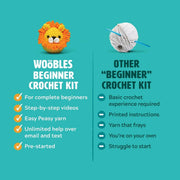 The Woobles Beginners Crochet Kit with Easy Peasy Yarn as seen on Shark Tank - with Step-by-Step Video Tutorials - BAT Crochet KIT