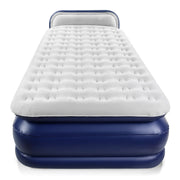QDH Air Mattress Twin XL Size with Built-in Electric Pump Comfort Plush Enhanced Coil Technology Blue