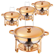 HUSGW 4 Pack 5QT Round Stainless Steel Chafing Dish Set, Rose Gold, Buffet Warmer for Home Parties and Catering Events