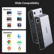 BENFEI DisplayLink 12-in-1 USB 3.0 Docking Station, Dual HDMI 2560x1440 Output, 6 USB Ports, SD/TF Card Reader, Gigabit Ethernet, 3.5mm Headphone Jack, Gray