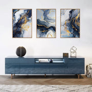 TOARTi Blue Abstract Framed Canvas Wall Art Set, Blue and Gold Modern Aesthetic, 16x24 in