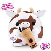 ZURU Snackles Series 2 Bonnie the Cow Plush Toy with Licensed Kung Fu Bubble Tea Accessory, Ultra Soft Polyester, 8 Inch Collectible Stuffed Animal