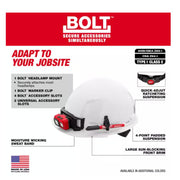 Milwaukee 48-73-1100 BOLT White Front Brim Hard Hat w/4pt Ratcheting Suspension (USA) - Type 1, Class E