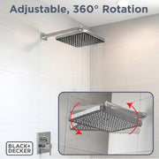 BLACK+DECKER Oversized Rainfall Shower Head, Chrome, Square, Wall Mount, 1.8 GPM
