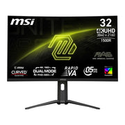 MSI MAG 321CUPDF 32-Inch Curved Gaming Monitor, 4K UHD 3840 x 2160, Dual Frequency 160Hz UHD / 320Hz FHD, Rapid VA Panel, 0.5ms Response Time, Adaptive Sync, HDMI, DisplayPort, USB-C, VESA Mountable, Adjustable Stand, Black