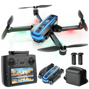 KINGULL GPS Drone with 4K Ultra HD Camera, Foldable Quadcopter, 4.5 inch HD Screen on Remote Controller, Follow Me, FPV, Auto Return, 2 Batteries for 45 Min Flight Time, Black