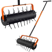Auckpure chengsesongtu Rolling Lawn Aerator, Heavy Duty Manual Lawn Aerator with 42 Heat-Treated Spikes, 15 in Cutting Width, 71 in Adjustable Handle, Orange