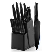 Vesteel 15-Piece Kitchen Knife Set, High Carbon Stainless Steel Blades, Nonstick Coating, Ergonomic Handles, Walnut Brown Knife Block