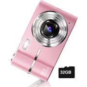 Facvoer Digital Camera, FHD 1080P Camera, Digital Point and Shoot Camera with 16X Zoom Anti Shake, Compact Small Camera for Boys Girls Kids, Pink