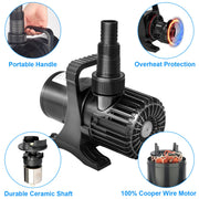 OYO WATER 1800GPH 100W Submersible Pond Waterfall Pump with 32.8FT Cord and Barrier Pump Bag