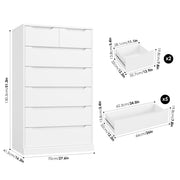 Homfa 7 Drawer White Dresser, Wood Storage Cabinet with Upgraded Stable Base, Soft Close Drawers, Vertical Chest for Bedroom and Living Room