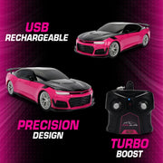 Jada Toys Pink Slips 1:16 Scale 2024 Chevy Camaro ZL1 1LE RC Car, USB Charging, Premium Rubber Tires, Plastic Body