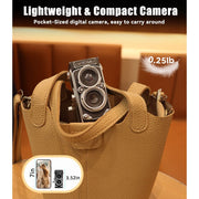 ITwano CHUZHAO Vintage Mini Digital Camera, 12MP, 1080P FHD Video, Autofocus, 16GB Card, Black - Portable TLR Style
