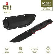 Swiss Tech Kraftig Large Bushcraft Fixed Blade Knife, 10.25 in Taktil D2 Steel Blade, Canvas Micarta Handle with Red G10 Accents, Fiberglass-Reinforced Nylon Hard Sheath with Rotating Clip
