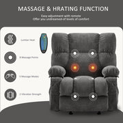 JONPONY Manual Recliner Chair with Heat Therapy and Vibration Massage, Grey Velvet, Heavy Duty Metal Frame, Dual Cup Holders, Side Pockets, USB Ports