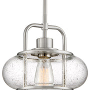 Quoizel Trilogy Mini Pendant Light, 10 Inch, Brushed Nickel, Clear Seeded Glass Shade, Dimmable, Adjustable Height, TRG1510BN