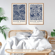 HPNIUB William Morris Framed Wall Art Set of 3, Vintage Blue and White Floral Prints, 16in x 24in