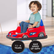 Flybar Kid Trax 6V Bumper Car Ride-On Toy, Red, 360 Spin, LED Lights, Soft Foam Bumpers, Safety Seat Belt