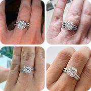 SFTING Moissanite Wedding Ring Set for Women, 2ct Halo Pav, Solid 925 Sterling Silver, Size: 7 - Round Brilliant Cut