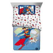 Franco Manufacturing Co., Superman Kids Twin Bedding Set, Reversible Comforter, 4-Piece, Polyester Microfiber, Blue