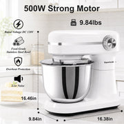 Vaparinckl Electric Stand Mixer, 6.5QT Tilt-Head, 12-Speed Multifunctional Kitchen Mixer with Dough Hook, Flat Beater, Whisk, White, SM-B03B