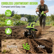 Fovendi 21V Cordless Electric Garden Tiller Cultivator with 2 3.0Ah Batteries, 9In Tilling Width, 6.7In Depth, 360RPM, Lightweight Design SY-818