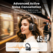 TRIGIZ Bluetooth Over-Ear Headphones, 78H Playtime, Bluetooth 5.4, Dual Device Connection, Deep Bass, Active Noise Cancellation, Foldable Lightweight Design, Black