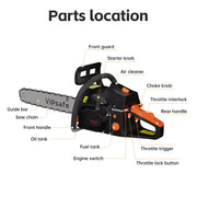 Vipsafe 58cc Gas Chainsaw, 20-Inch Low-Kickback Laminated Bar, 2-Cycle Engine, Triple Anti-Vibration System, Chain Brake, Rear Handle, Black and Red