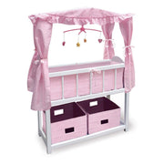Badger Basket Canopy Doll Crib with Baskets, Bedding, and Mobile White/Pink