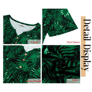 Fantaslook Womens Tunic Tops, Casual Short Sleeve Blouses, V Neck Button Pleated Floral Summer Shirts, Loose Fit Green