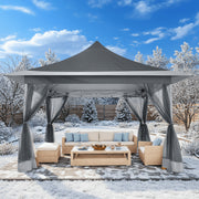 HOTEEL HO-000044-R 12x12 Portable Pop-Up Outdoor Camping Gazebo with UPF50+ Waterproof Canopy, Industrial-Grade Alloy Steel Frame, Dual Vented Roof, Mosquito Netting, Adjustable Height, Beige