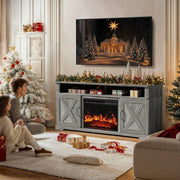 CHITOOMA Electric Fireplace TV Stand, Farmhouse Entertainment Center with Adjustable 3D LED Flame, Storage Cabinets, Supports TVs up to 75