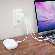 Onn 36009688 62W Multi-Port USB-C Power Delivery and USB-A Wall Charger, Foldable Plug, White